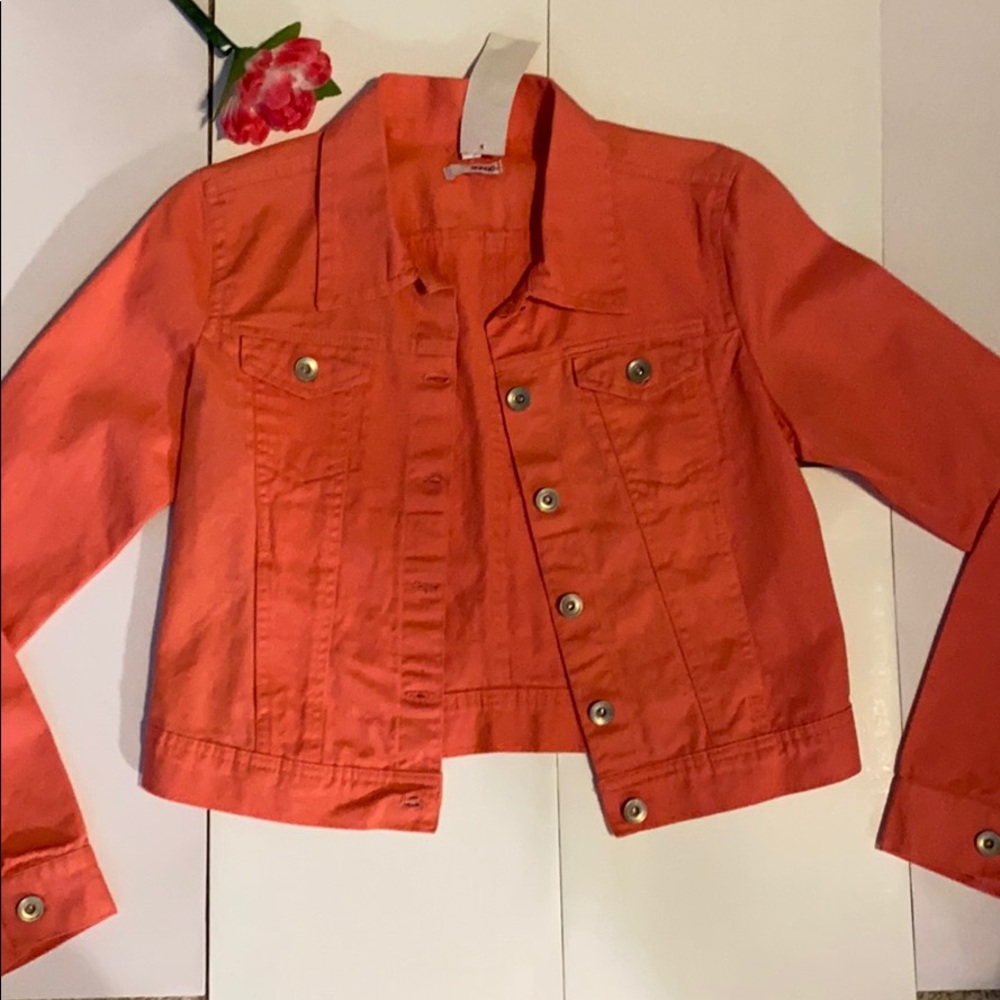 Cropped Coral Denim Jacket
